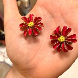 Red Floral Vintage Earrings